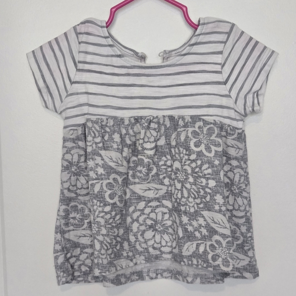 Gray Striped and Floral Kids Top